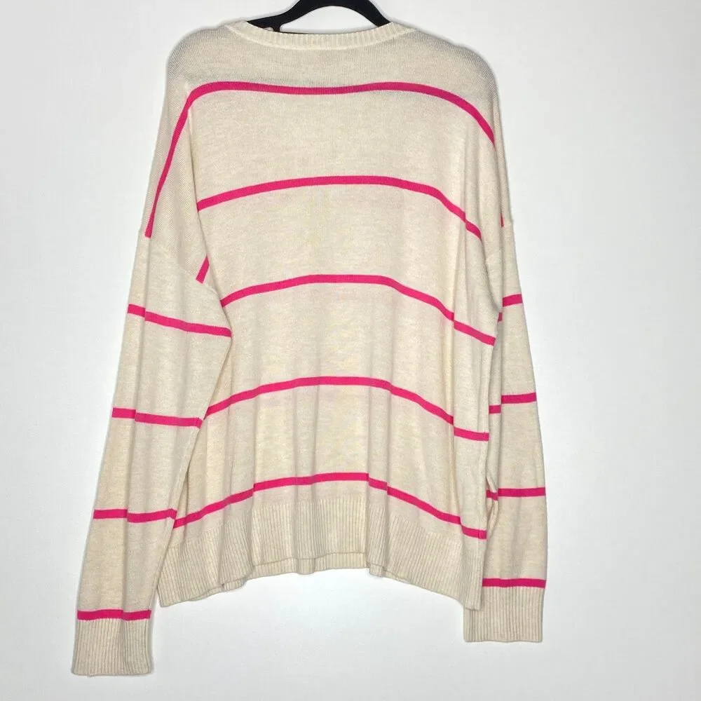 LOFT Striped V-Neck Knit Drop Shoulder Sweater Women's Size XL - Picture 7 of 8